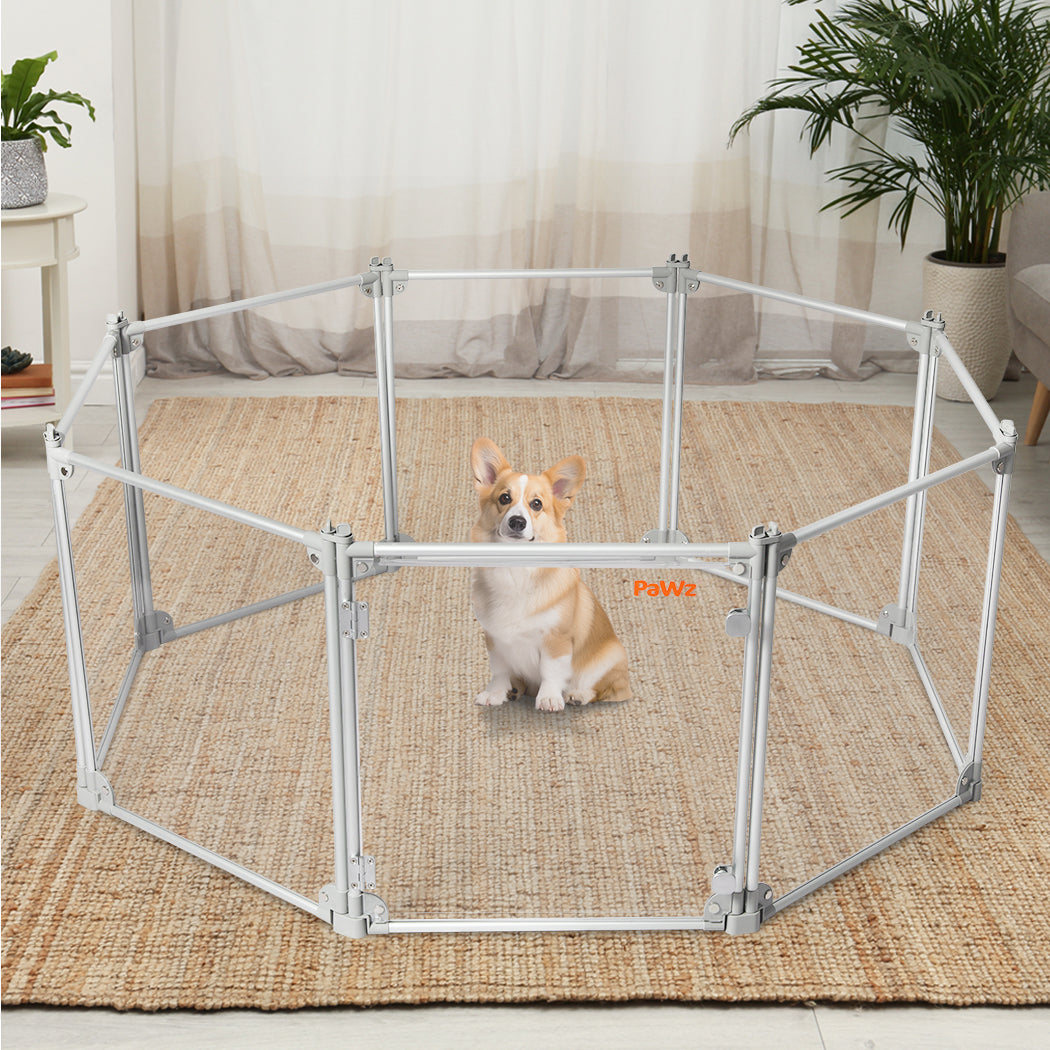Pawz Pet Playpen Transparent Acrylic Clear Folding Dog Fence Kennel 8 Panel-1954802350375964679