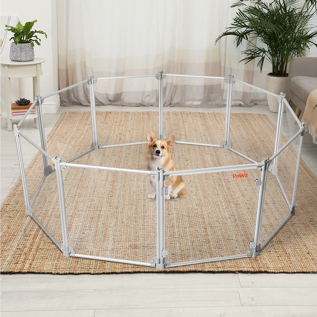Pawz Pet Playpen Transparent Acrylic Clear Folding Dog Fence Kennel 10 Panel-1954802350732480519