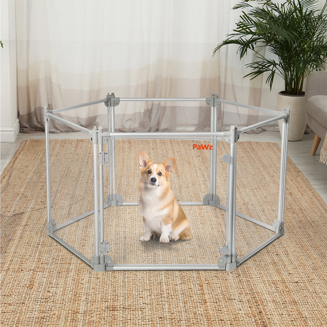 Pawz Pet Playpen Transparent Acrylic Clear Folding Dog Fence Kennel 6 Panel-1954802349851676679