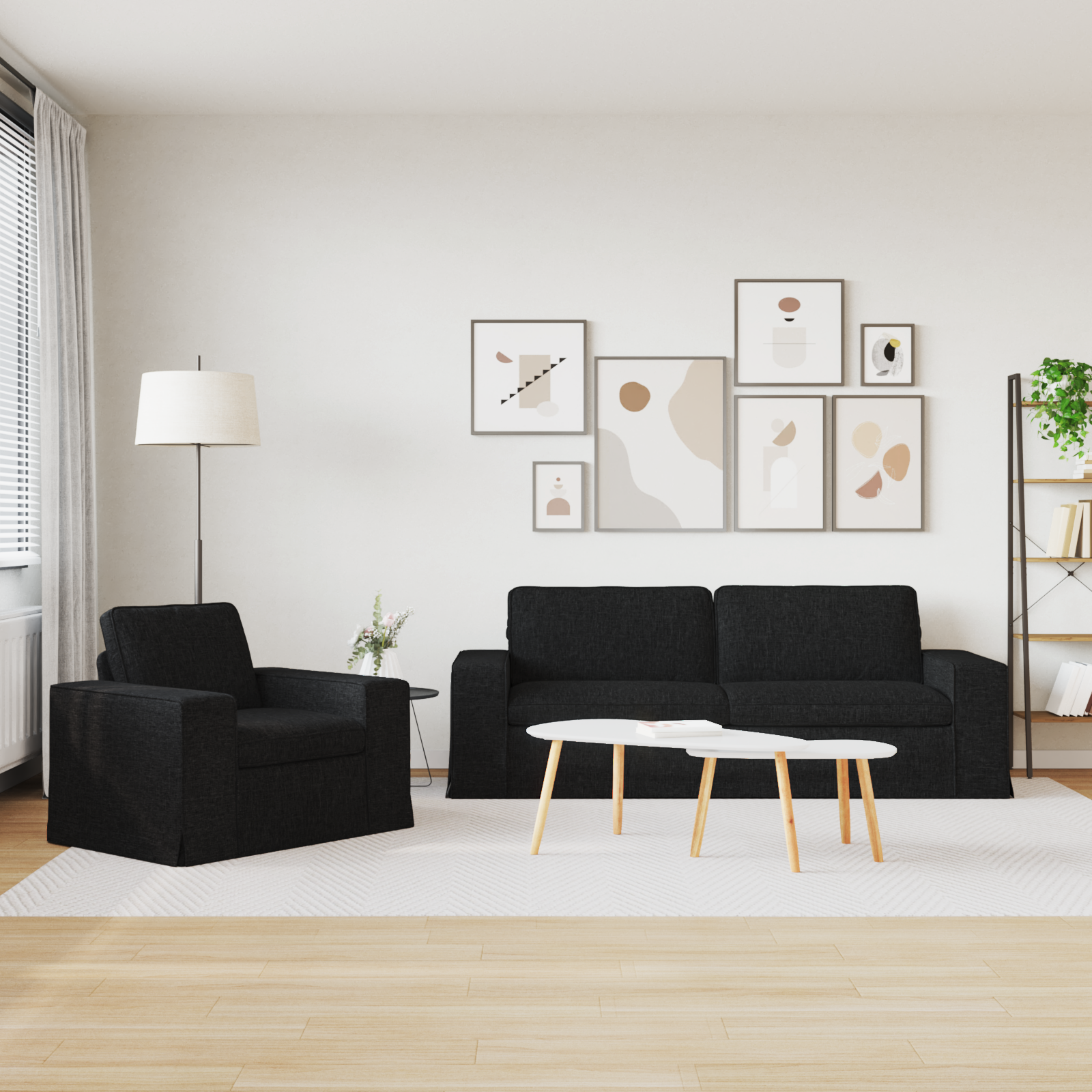 Sofa Set 2 pcs Black 222 x 80 x 82 cm Fabric