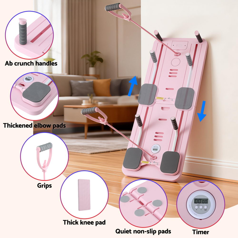 Everfit Pilates Reformer Abdominal Exercise Board Push Up Set Fitness Pink