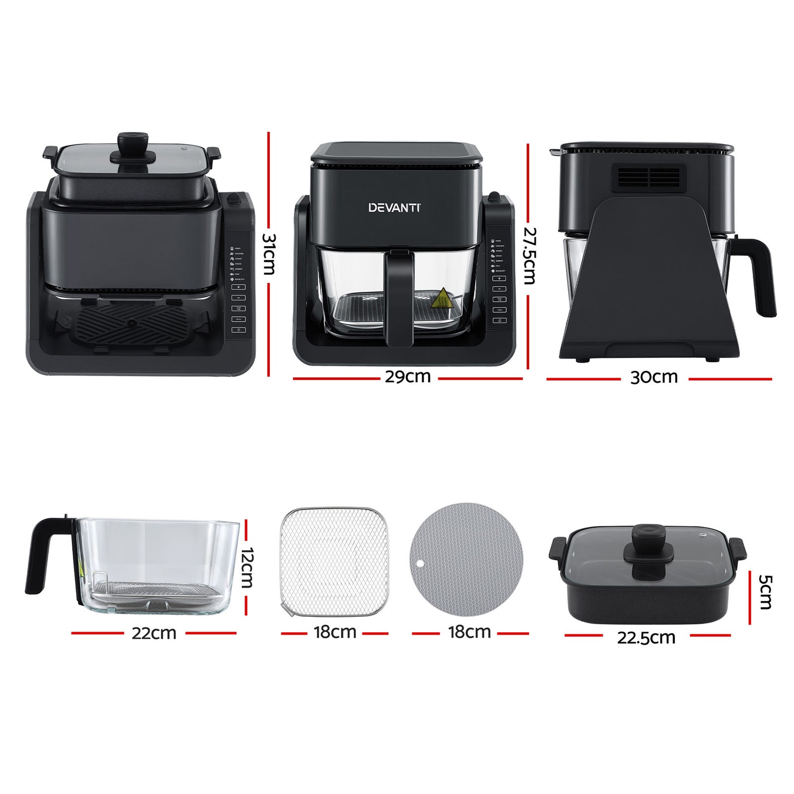 Devanti 2-IN-1 Air Fryer 5.5L Dual Zone Fryers Electric Cooker with Top BBQ Grill & Bot