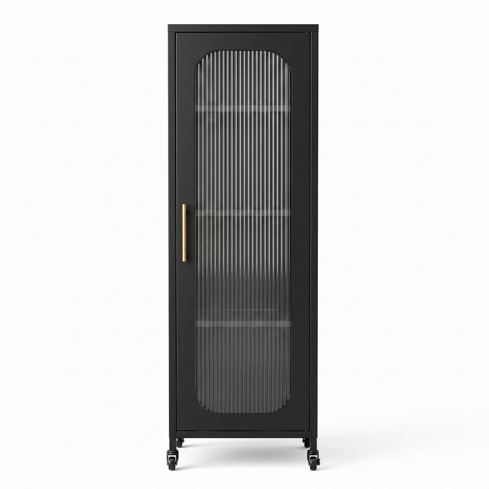 Artiss Buffet Cabinet Sideboard Slim Fluted Kitchen Storage Trolley Wheels Black
