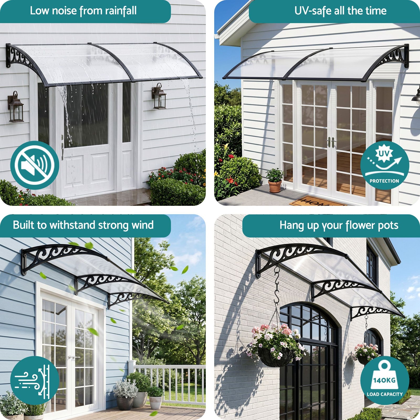 Instahut Window Door Awning 0.8mx2m Transparent