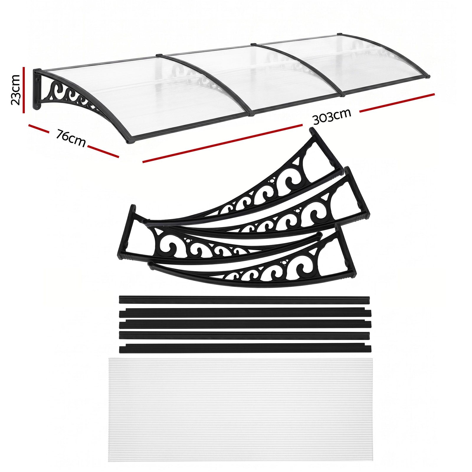 Instahut Window Door Awning 0.8mx3m Transparent