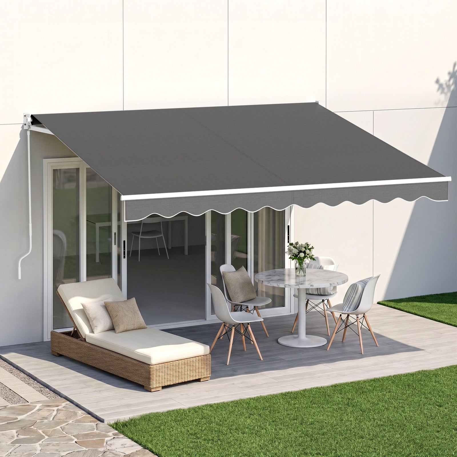 Instahut Retractable Folding Arm Awning Motorised Sunshade 3.5M X 3M Grey