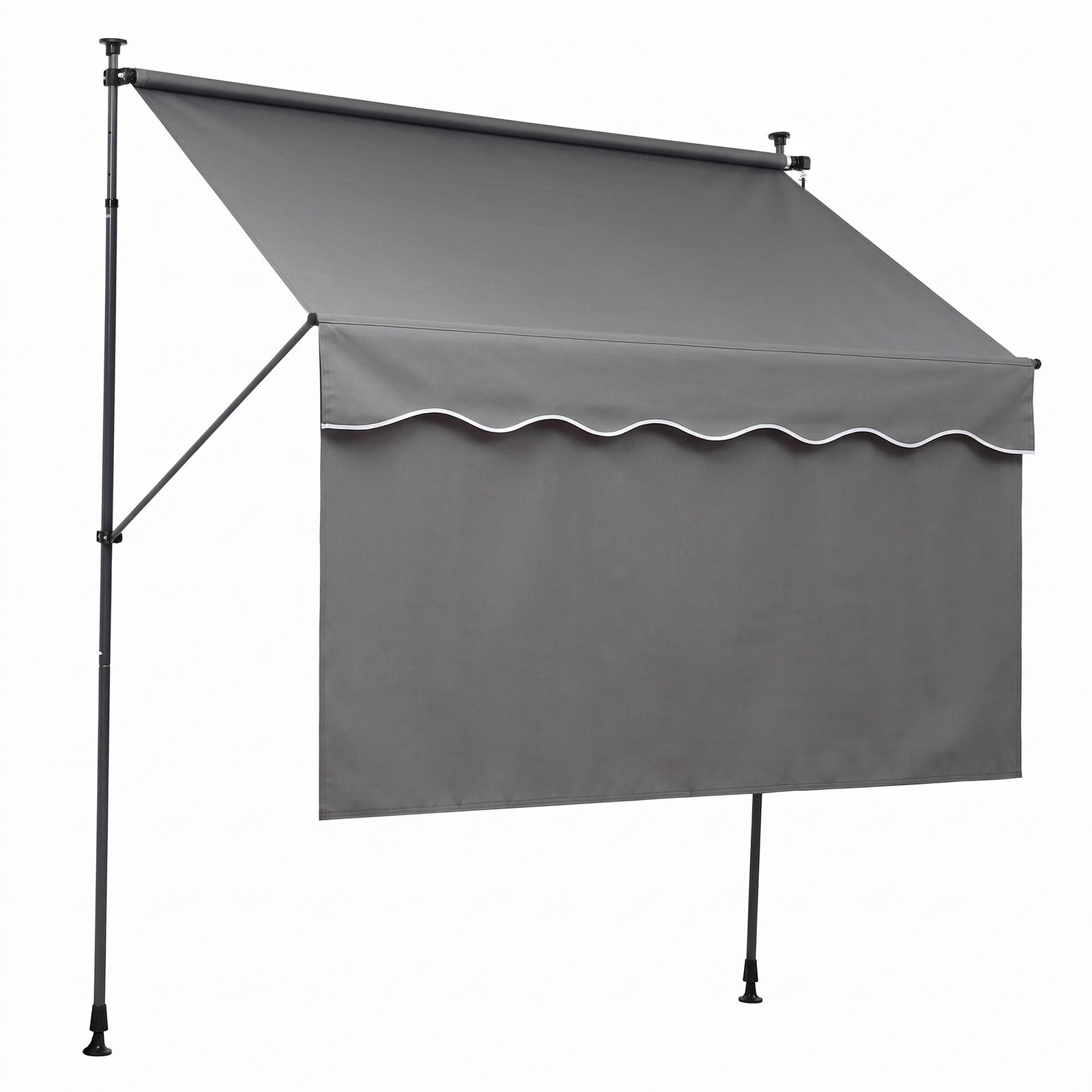 Instahut 2.1M x 1.8M Manual Pivot Arm Awning With Front Curtain Grey