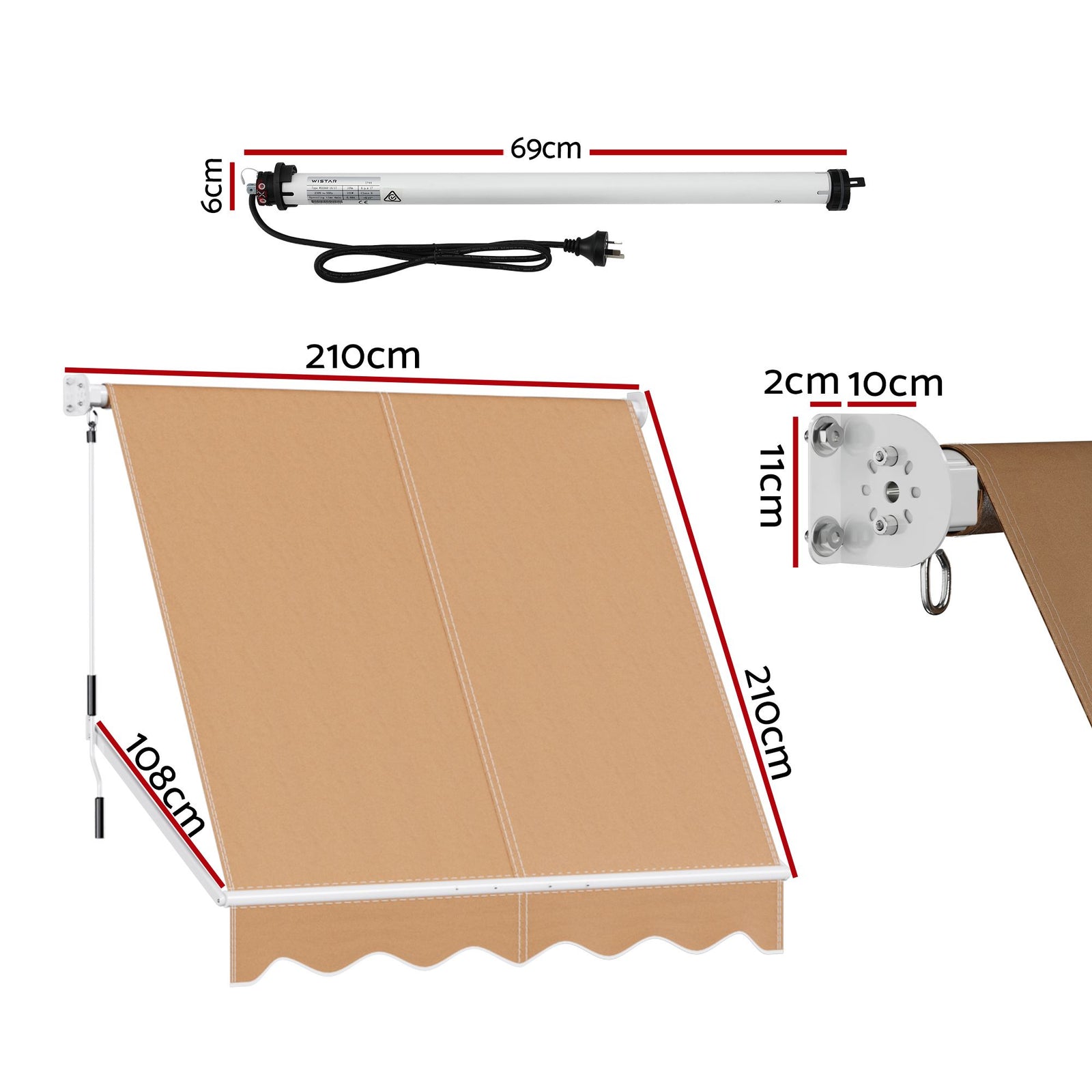 Instahut Motorised Pivot Arm Awning Window Sun Shade 2.1 X 2.1M Beige