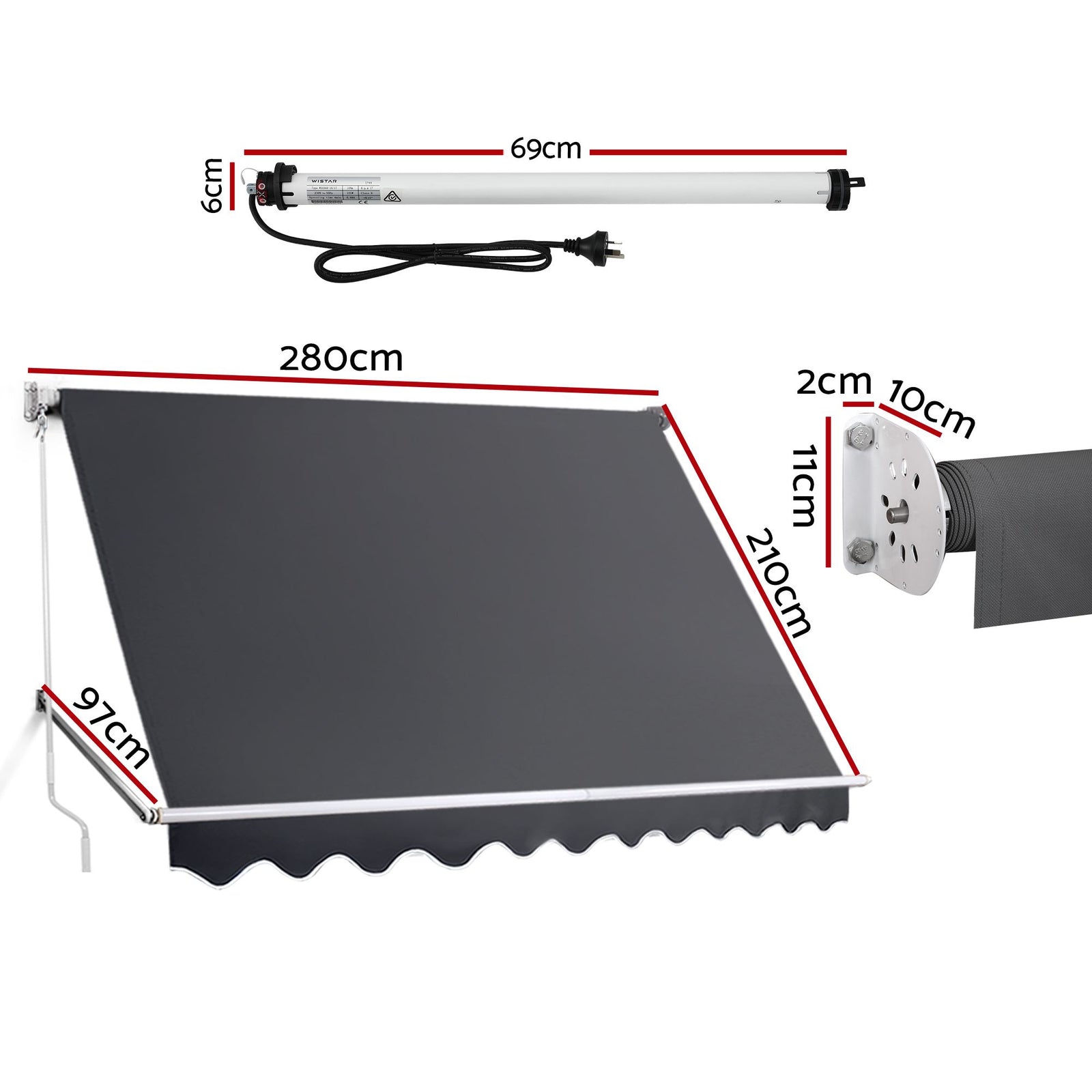 Instahut Motorised Pivot Arm Awning Window Sun Shade 2.8 X 2.1M Grey