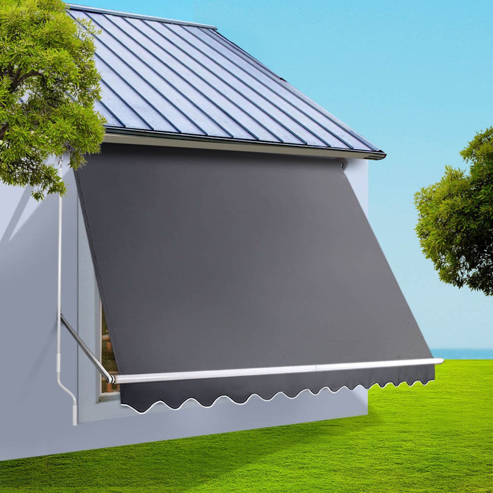 Instahut Motorised Pivot Arm Awning Window Sun Shade 3.1 X 2.1M Grey