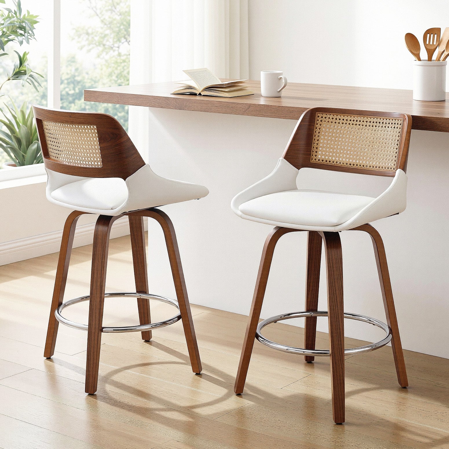 Artiss Wooden Bar Stools Set of 2 Swivel Kitchen Counter Stool Chair 60cm Seat Height
