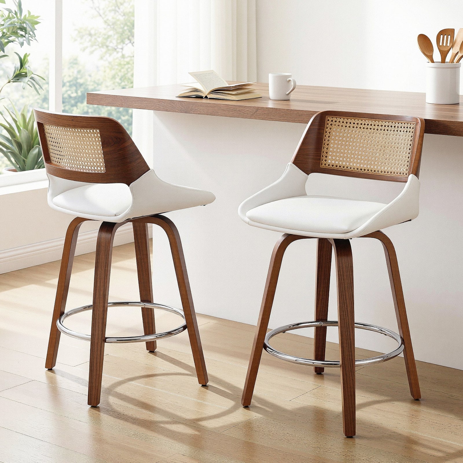 Artiss Wooden Bar Stools Set of 2 Swivel Kitchen Counter Stool Chair 60cm Seat Height