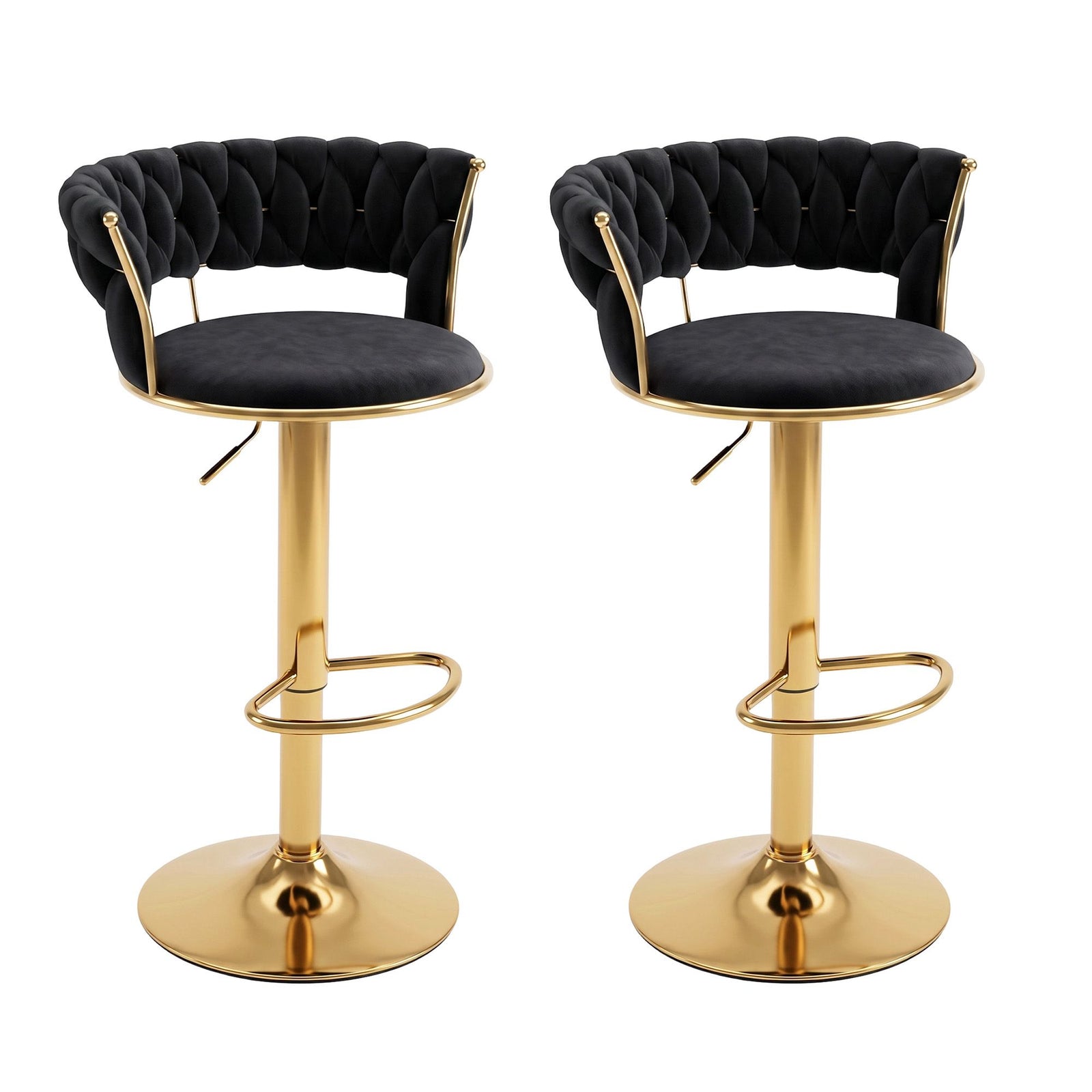 Artiss 2x Bar Stools Gas Lift Adjustable Velvet Woven Backrest Vivien Black