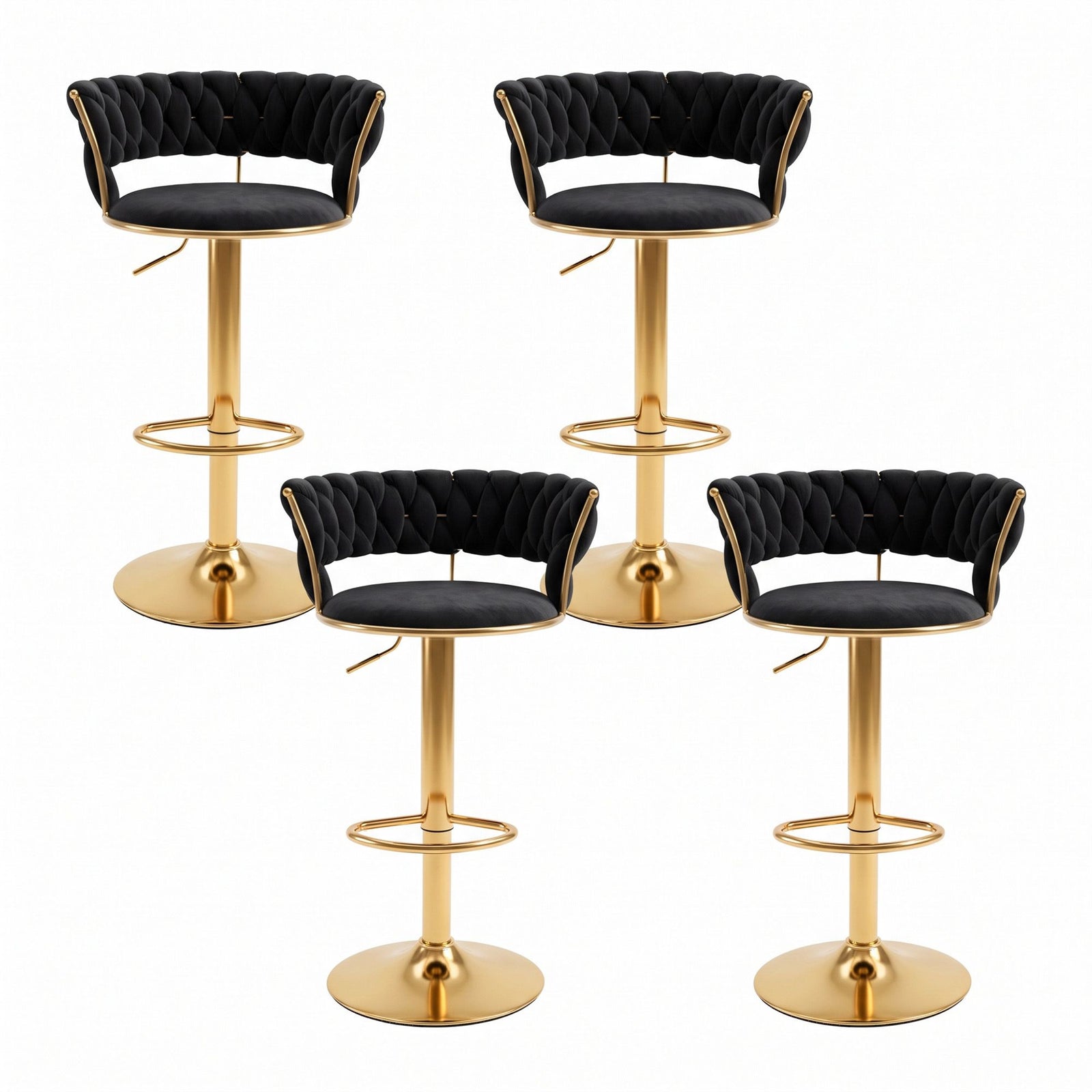Artiss 4x Bar Stools Gas Lift Adjustable Velvet Woven Backrest Vivien Black