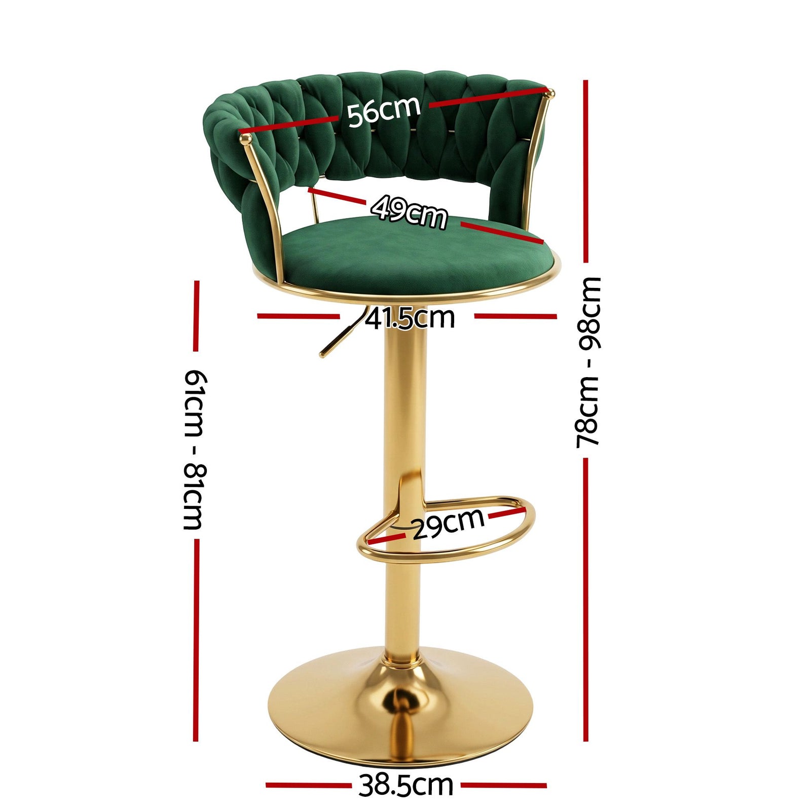 Artiss Bar Stool X1 Gas Lift Adjustable Velvet Woven Backrest Vivien Green