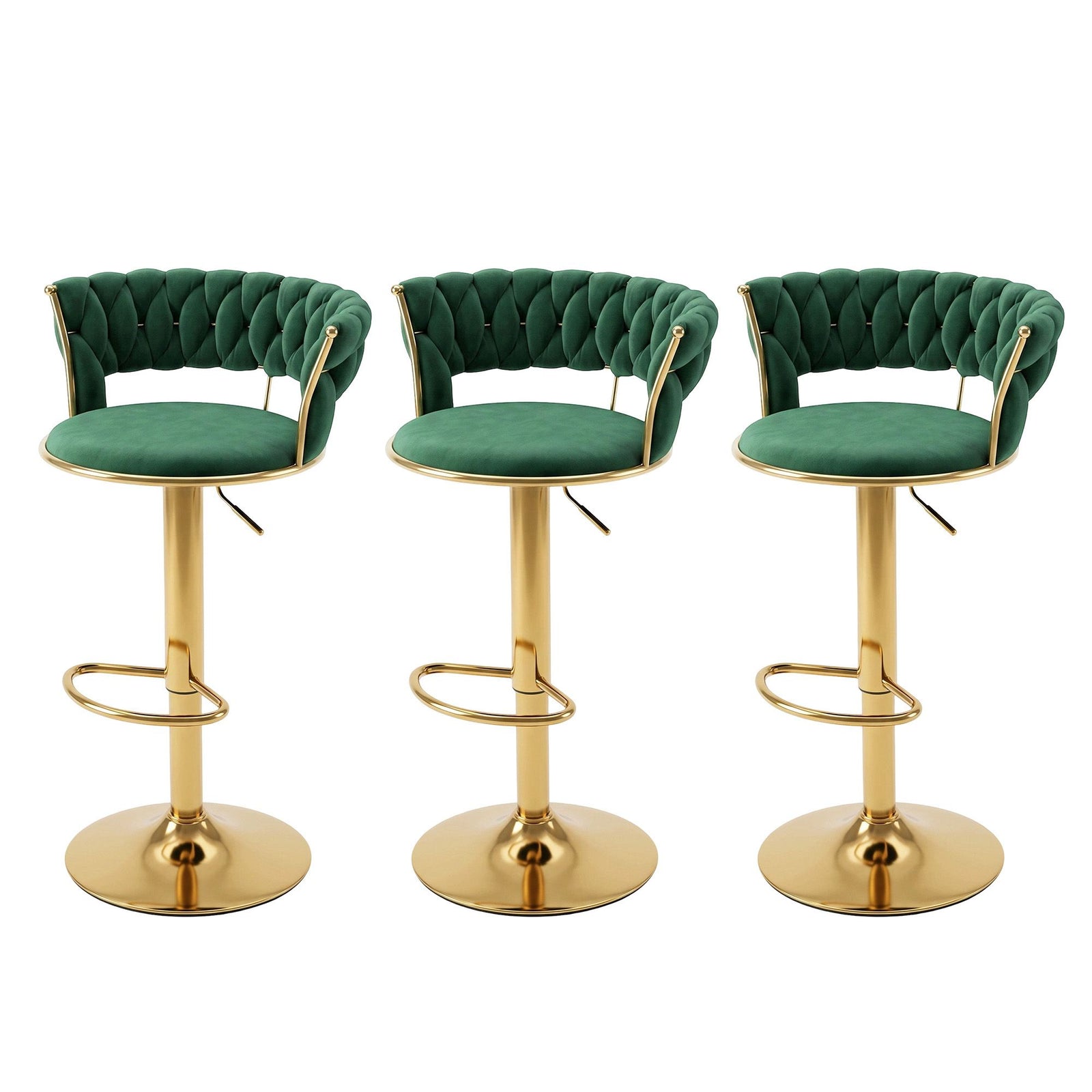 Artiss 3x Bar Stools Gas Lift Adjustable Velvet Woven Backrest Vivien Green