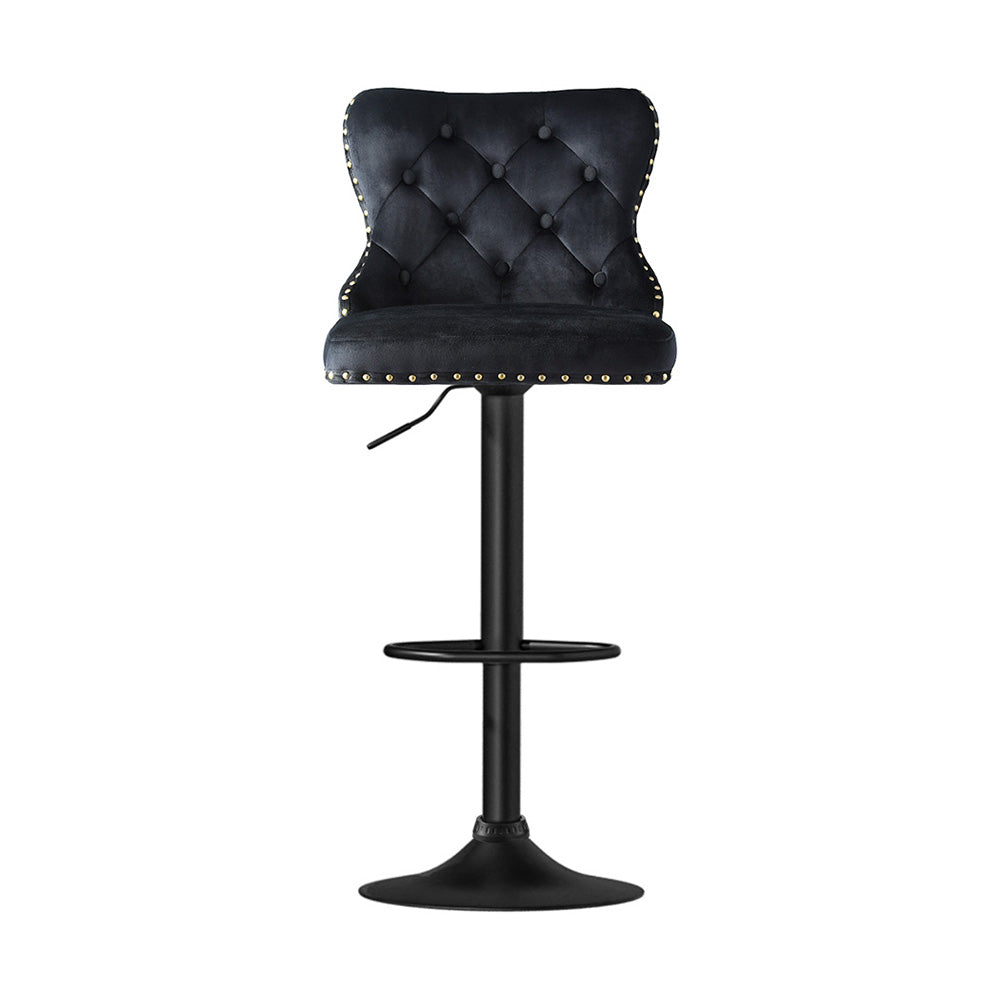 Artiss 2x Velvet Bar Stool Adjustable Height Nailhead Trim Kitchen Counter Stool