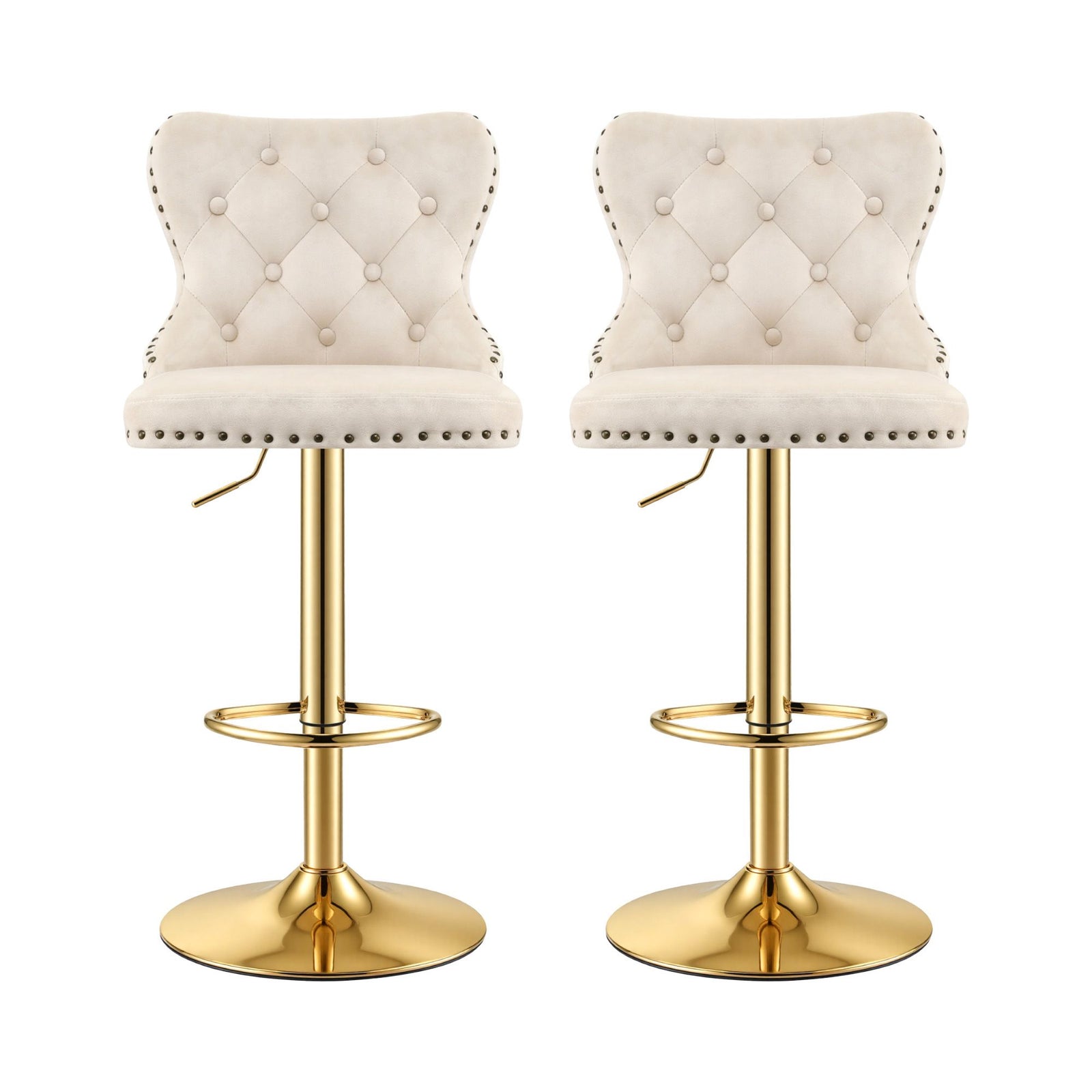 Artiss 2x Bar Stools Counter Chair Kitchen Adjustable Nailhead Trim Velvet Ivory