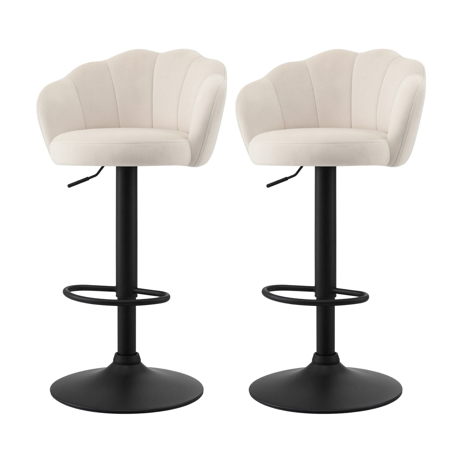 Artiss 2x Bar Stools Counter Chair Adjustable Shell Backrest Velvet Nessah Ivory