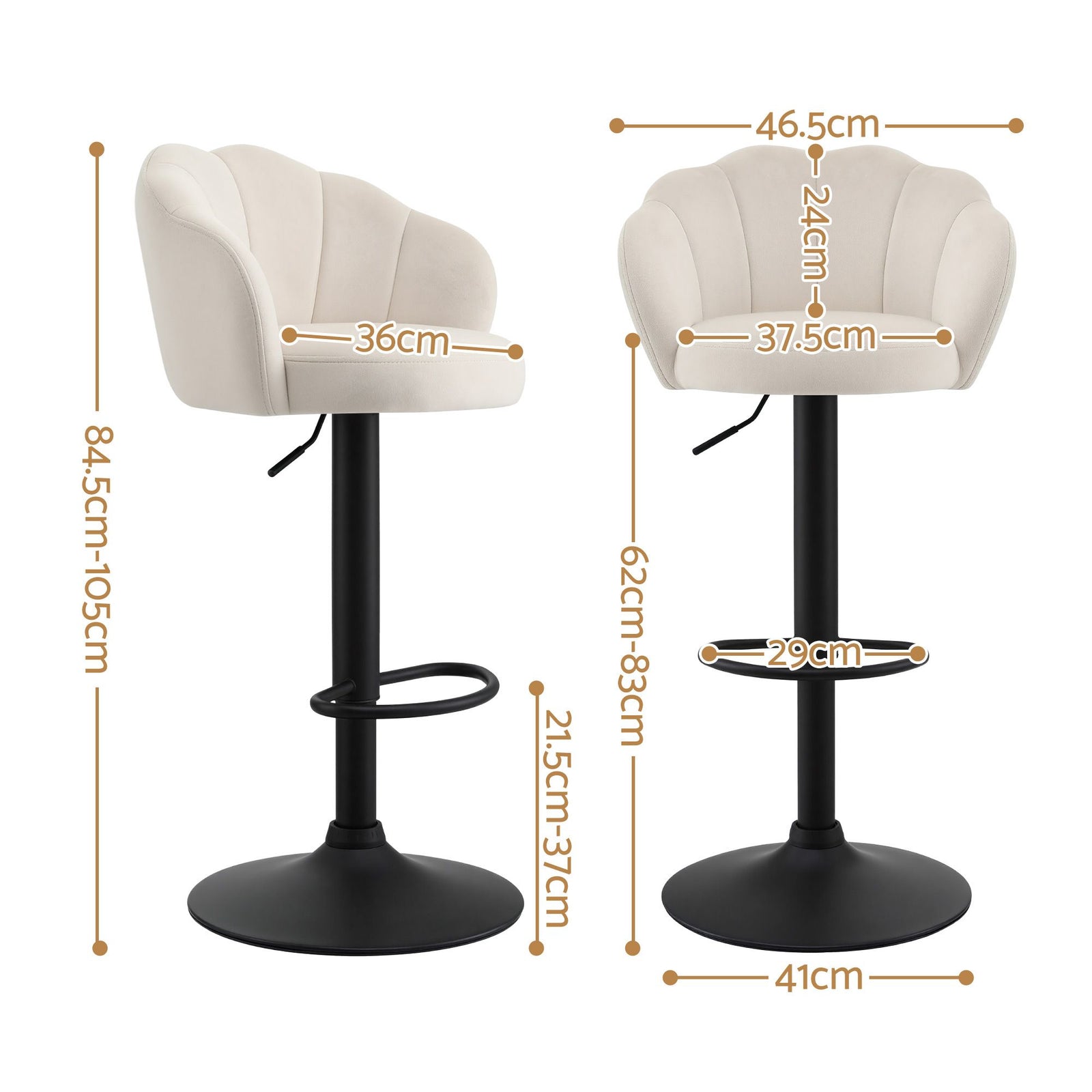 Artiss 4x Bar Stools Counter Chair Adjustable Shell Backrest Velvet Nessah Ivory