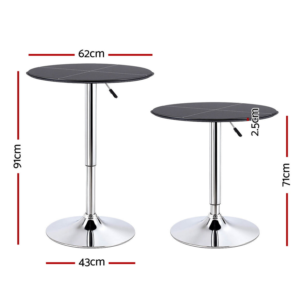 Artiss Bar Table Round Swivel Height Adjustable 62cm Modern PVC Leather Black