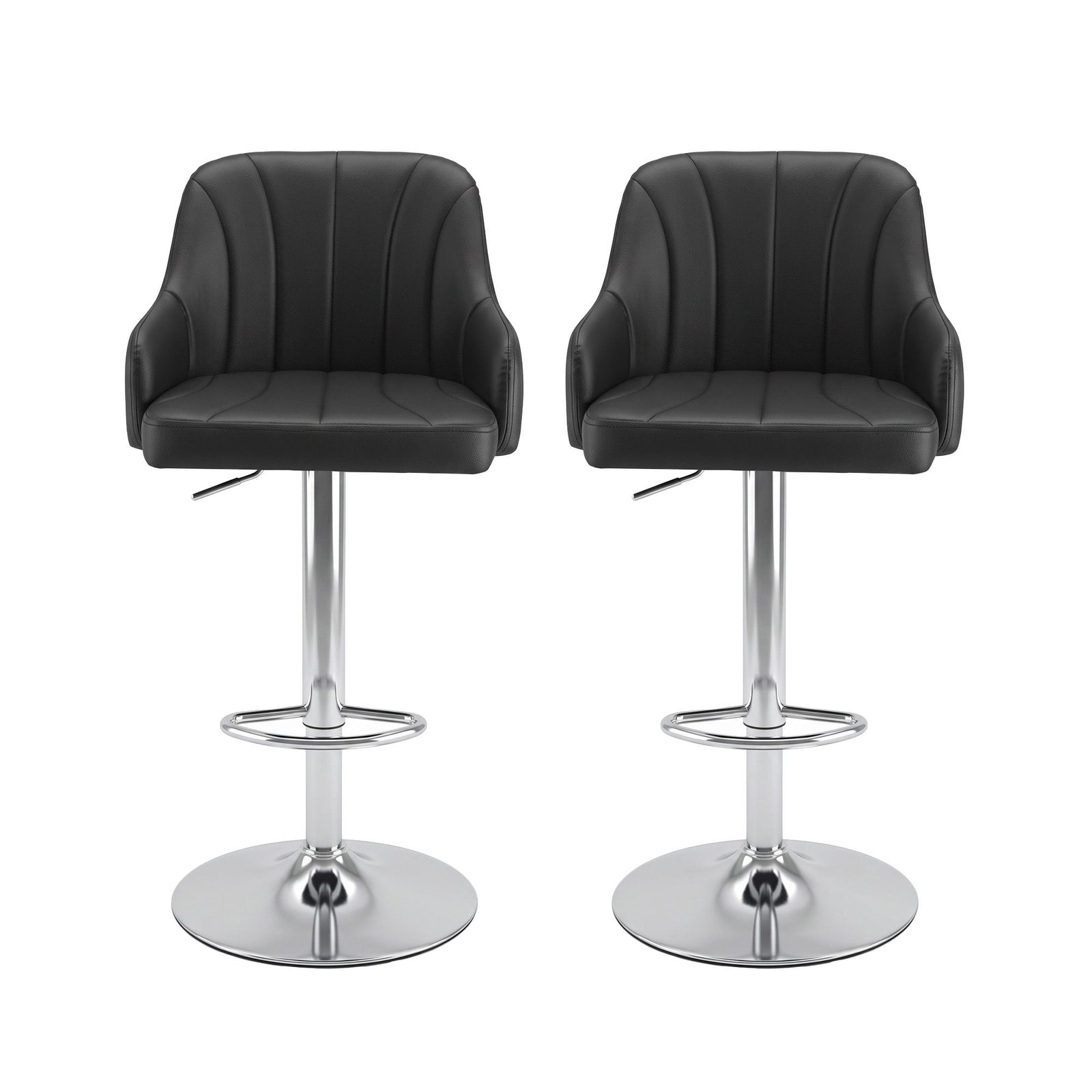 Artiss Bar Stool X2 Gas Lift Adjustable Curved Striped Backrest PU Leather Black