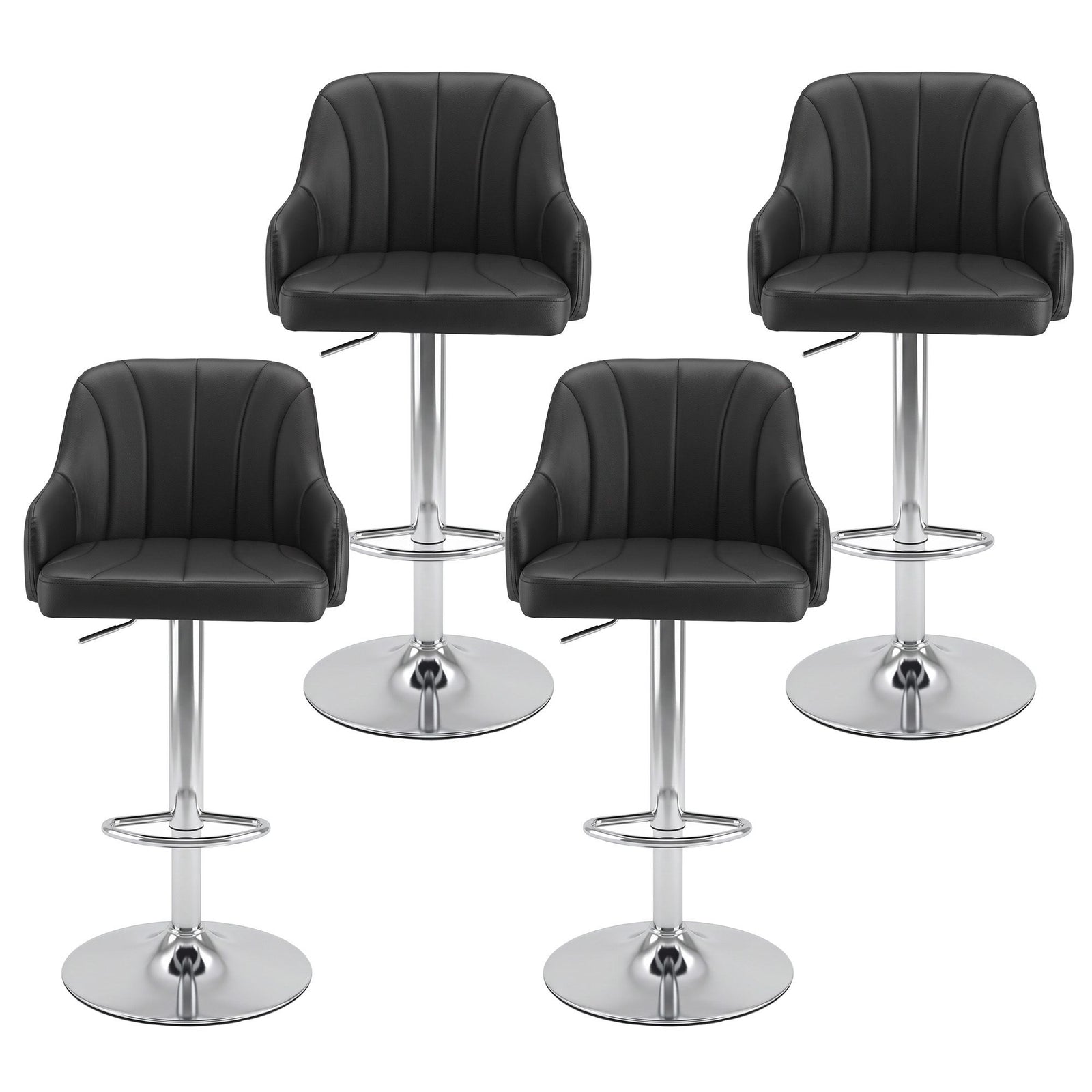 Artiss Bar Stool X4 Gas Lift Adjustable Curved Striped Backrest PU Leather Black