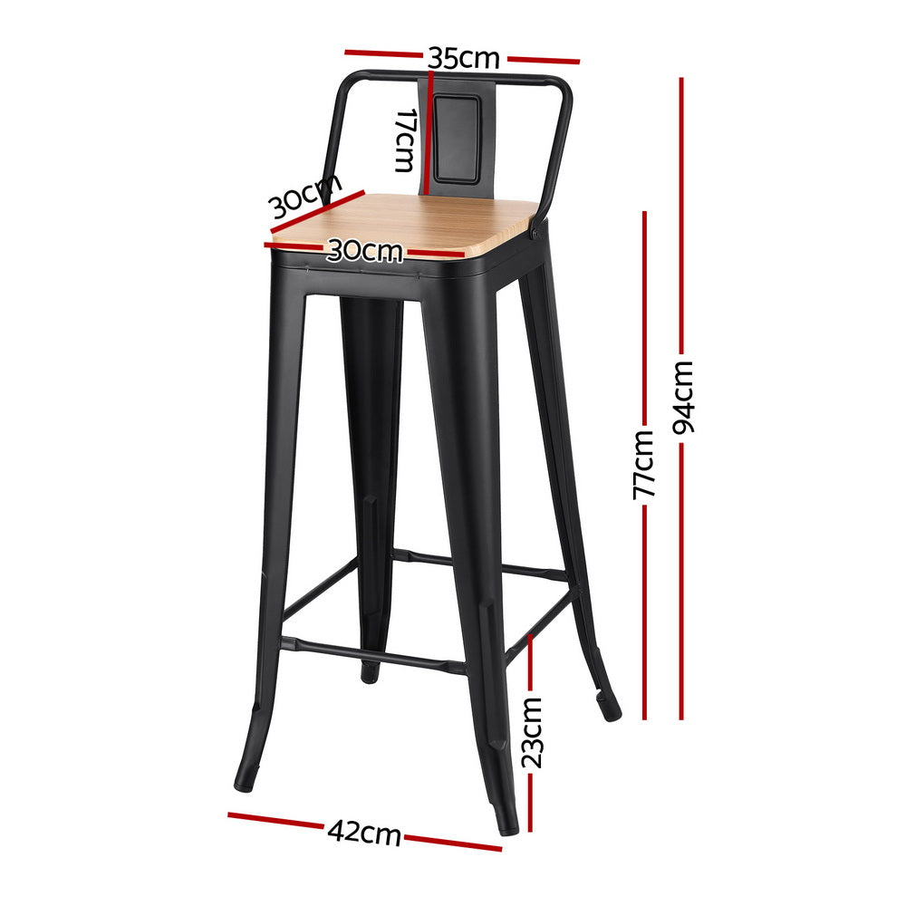 Artiss 2x Bar Stools Kitchen Counter High Chair Dining Stackable Metal Black