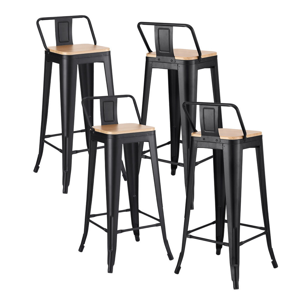 Artiss 4x Bar Stools Kitchen Counter High Chair Dining Stackable Metal Black