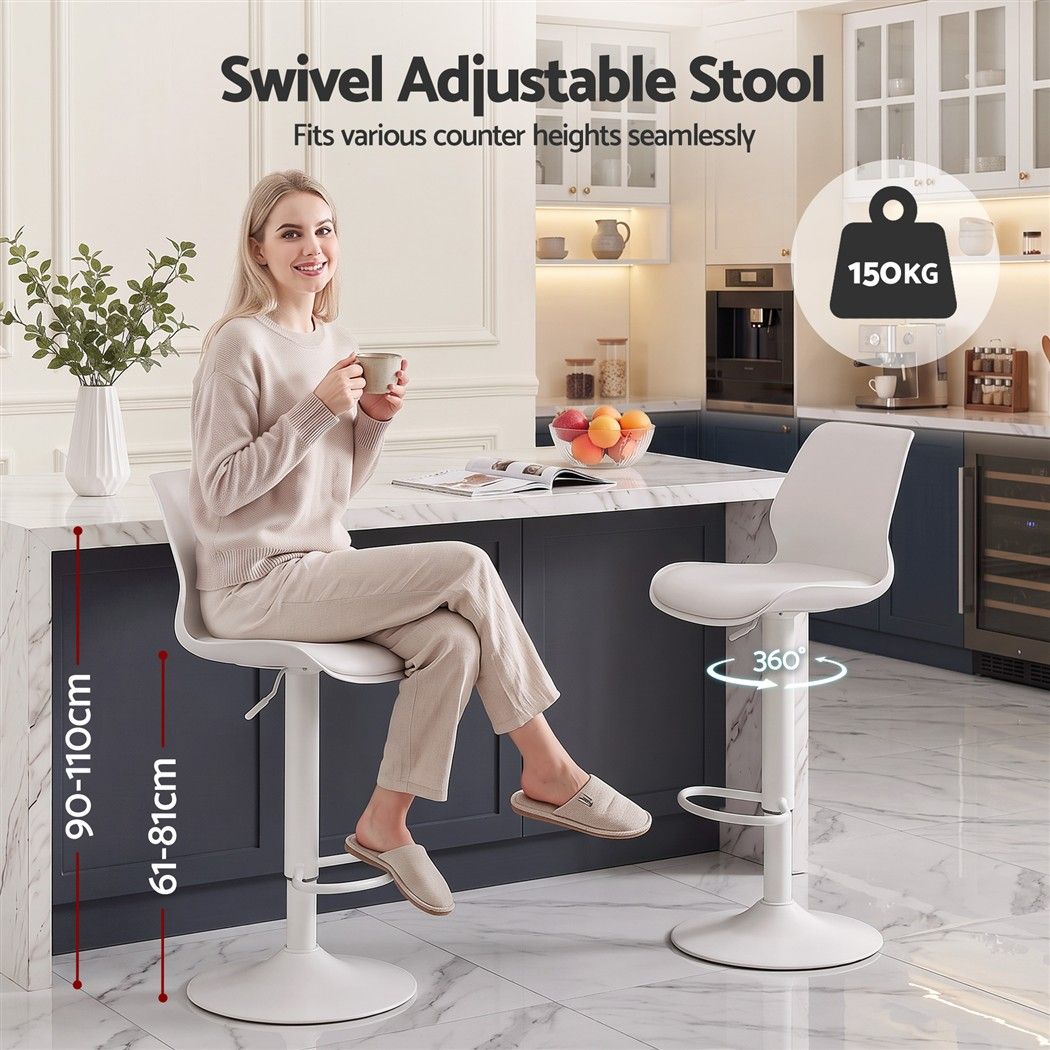 Artiss 4x Bar Stools Counter Chair Gas Lift Kitchen High PP Backrest PU White