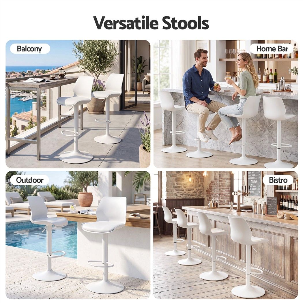 Artiss 4x Bar Stools Counter Chair Gas Lift Kitchen High PP Backrest PU White