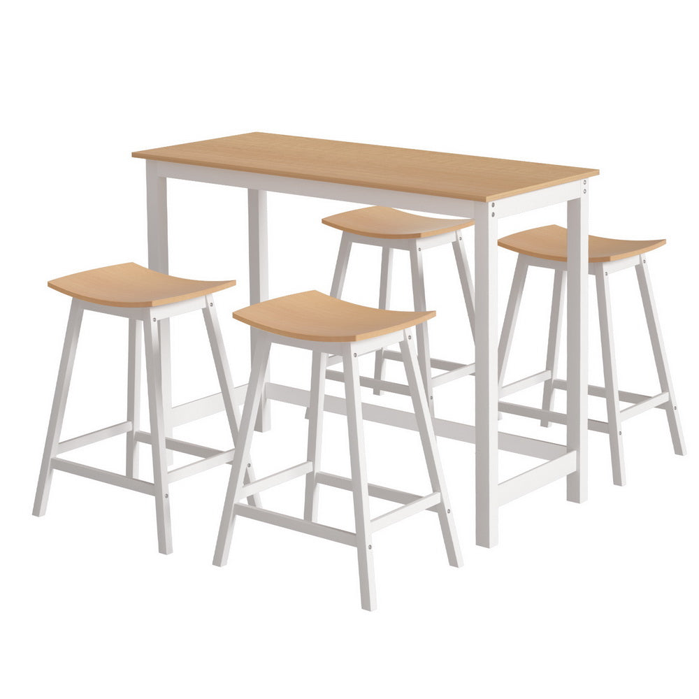 Artiss Bar Table and Stools Set Dining Desk Solid Wood Kitchen Chairs Cafe Pub
