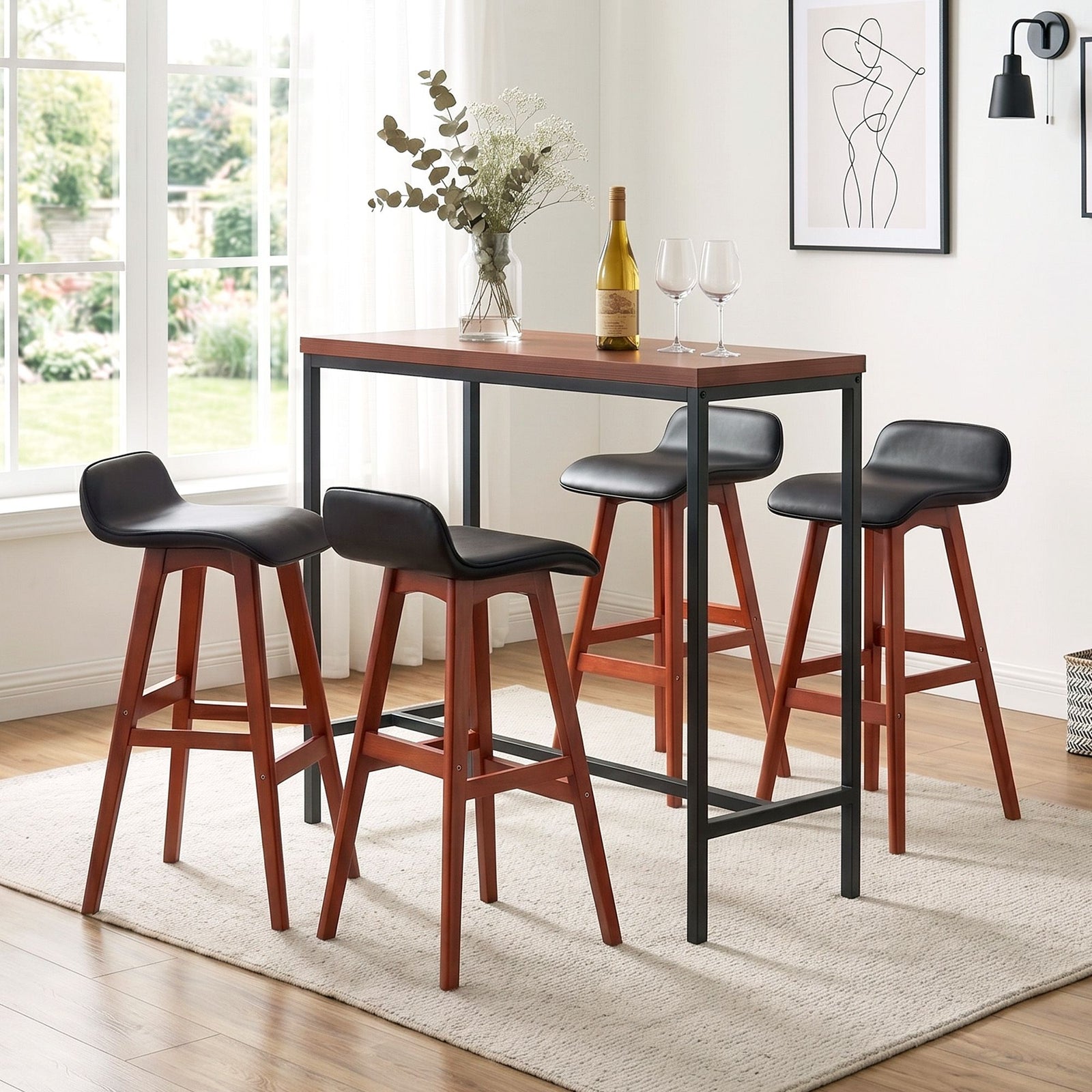 Artiss 5Pcs Bar Table and Stools Set Dining Desk Kitchen Chairs Cafe Pub Wood