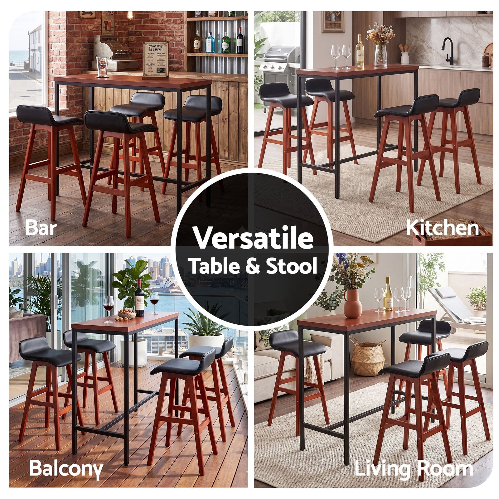 Artiss 5Pcs Bar Table and Stools Set Dining Desk Kitchen Chairs Cafe Pub Wood
