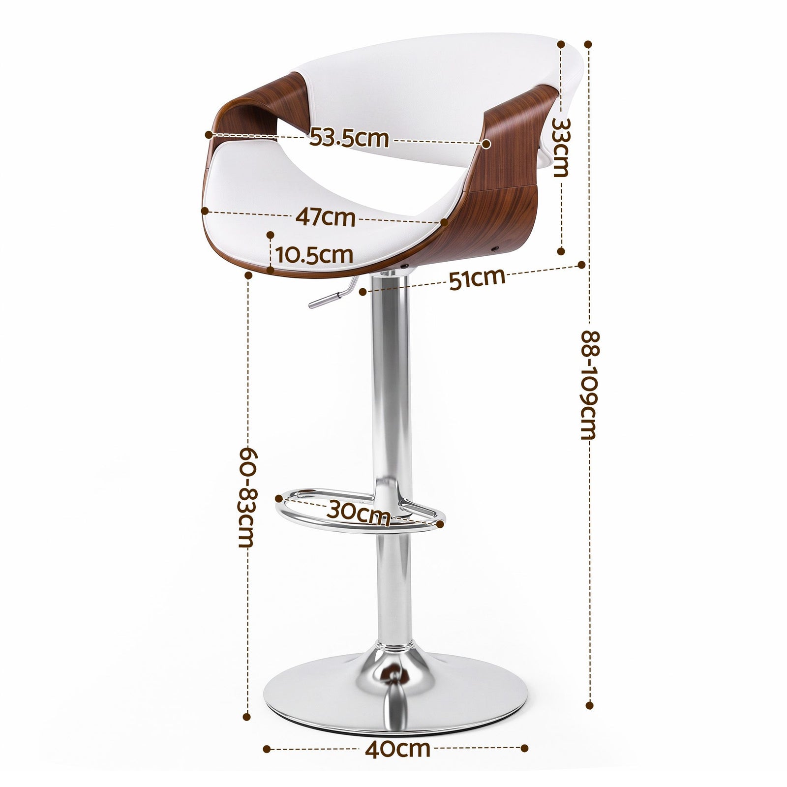 Artiss 4x Bar Stools Counter Chair Ambrus Swivel Adjustable Bentwood PU White