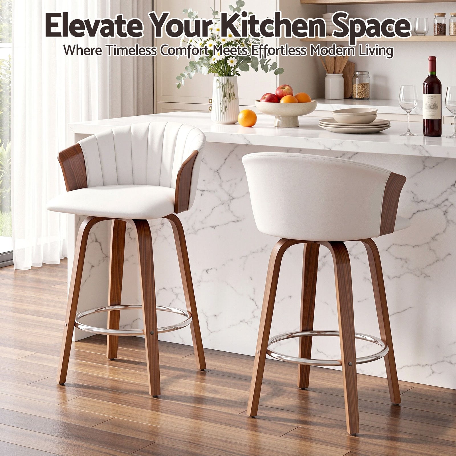 Artiss Wooden Bar Stools Set of 2 Swivel Kitchen Counter Stools Chair 66cm