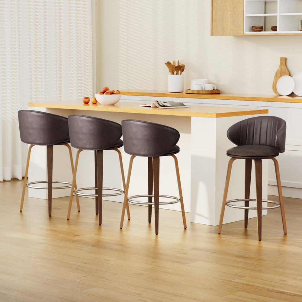 4x Artiss Bar Stools Dining Chairs Contoured Leather Wood Stool