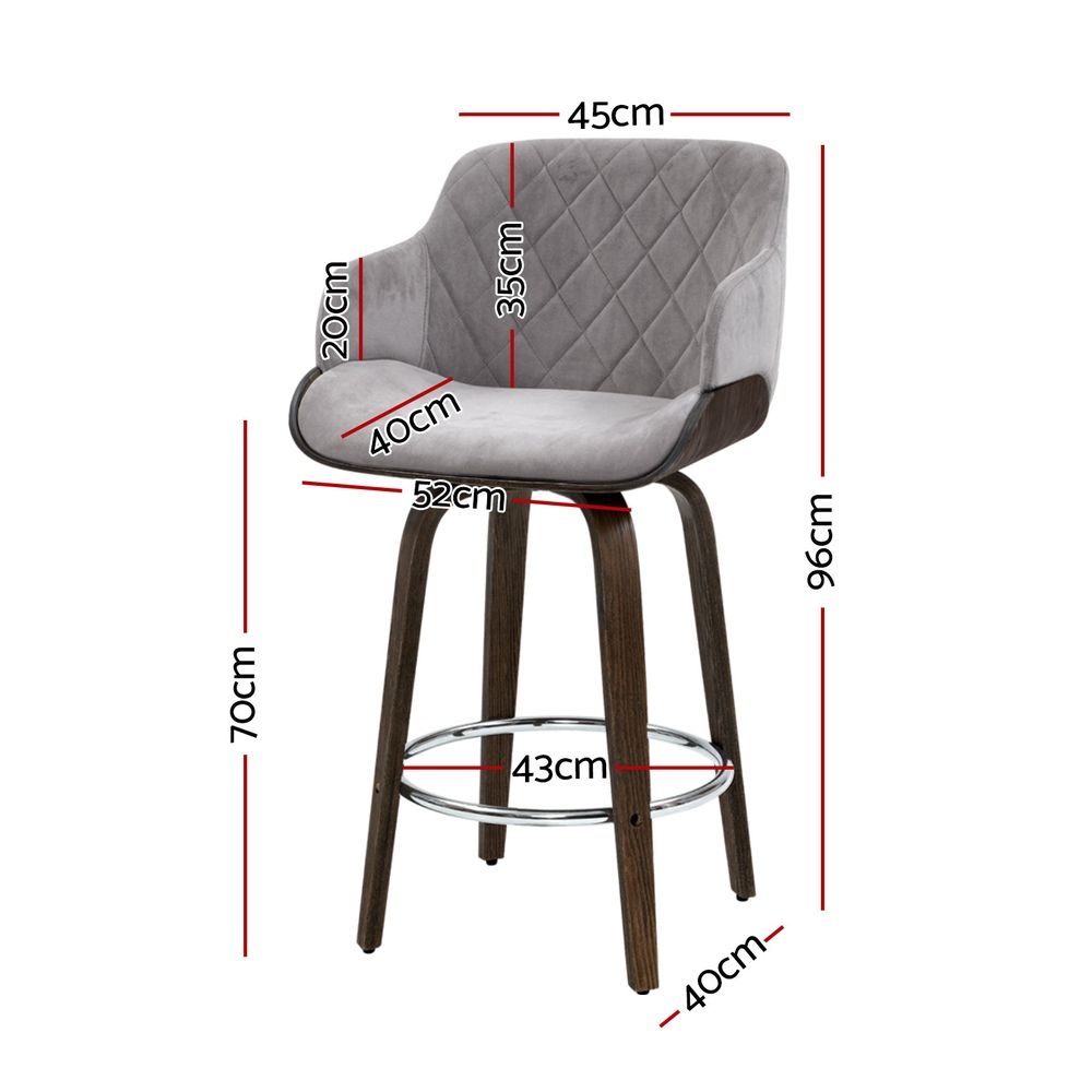 Artiss Bar Stools Set of 3 Kitchen Wooden Bar Stool Dining Chair Swivel Velvet