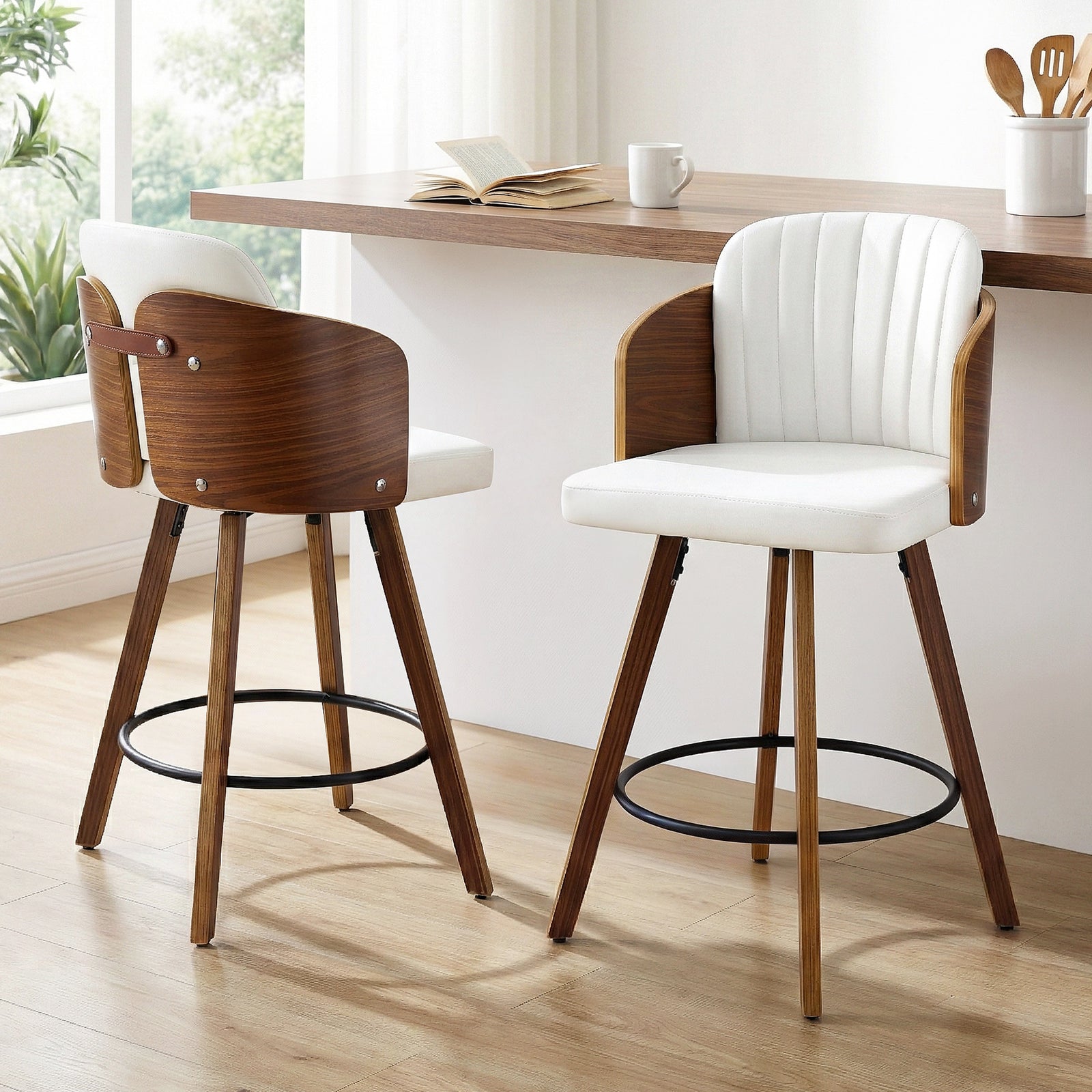 Artiss Wooden Bar Stools Swivel Kitchen Counter Stool Chair 58cm Seat Height