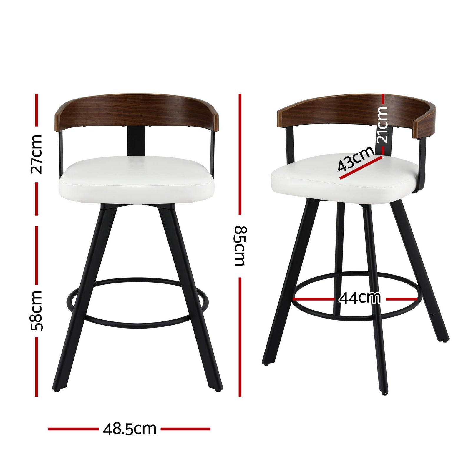 Artiss Bar Stools Set of 3 Swivel Counter Height Barstools with Bentwood Backrest PU Leather White