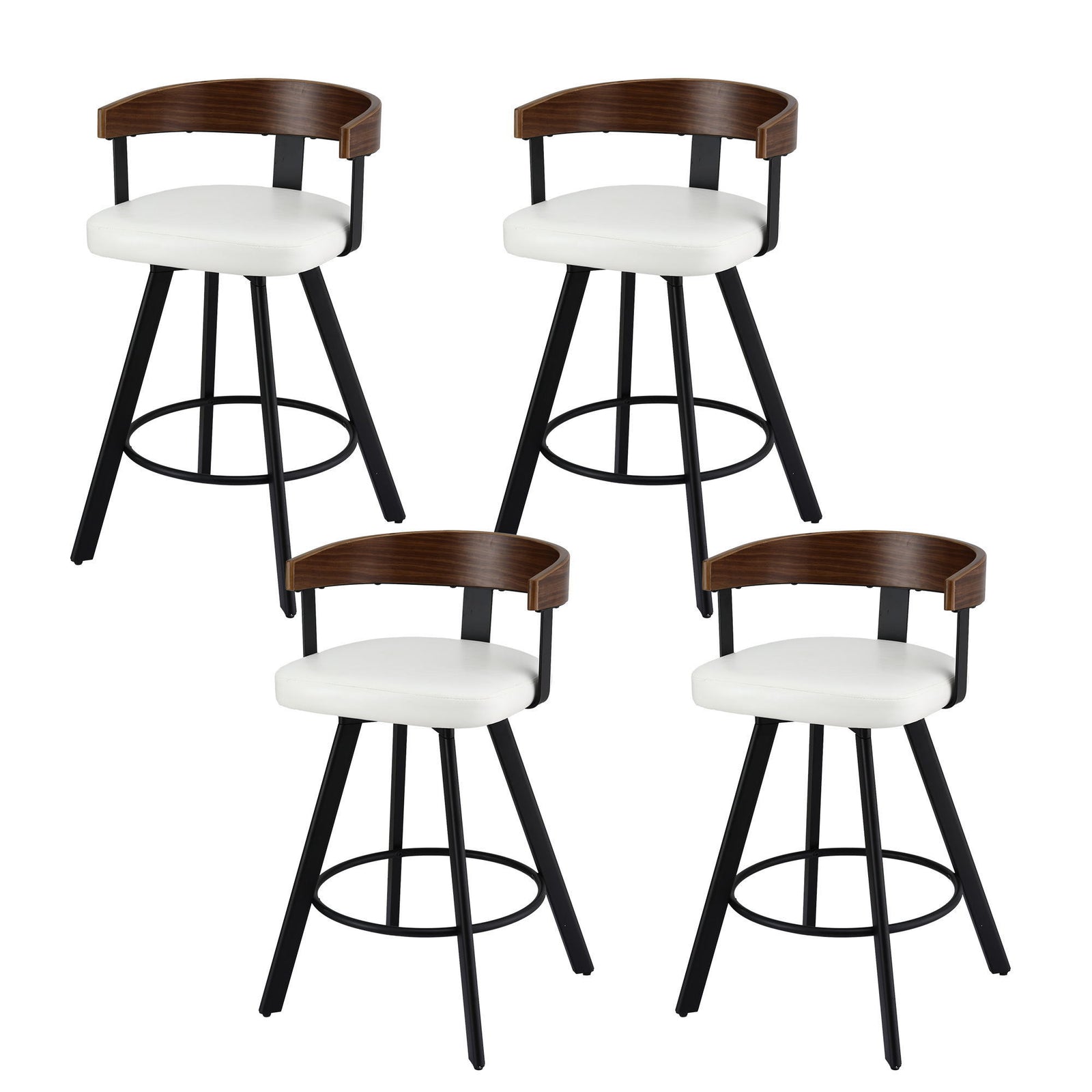 4x Artiss Bar Stools Swivel Kitchen Chairs Metal Legs Bentwood Counter White PU