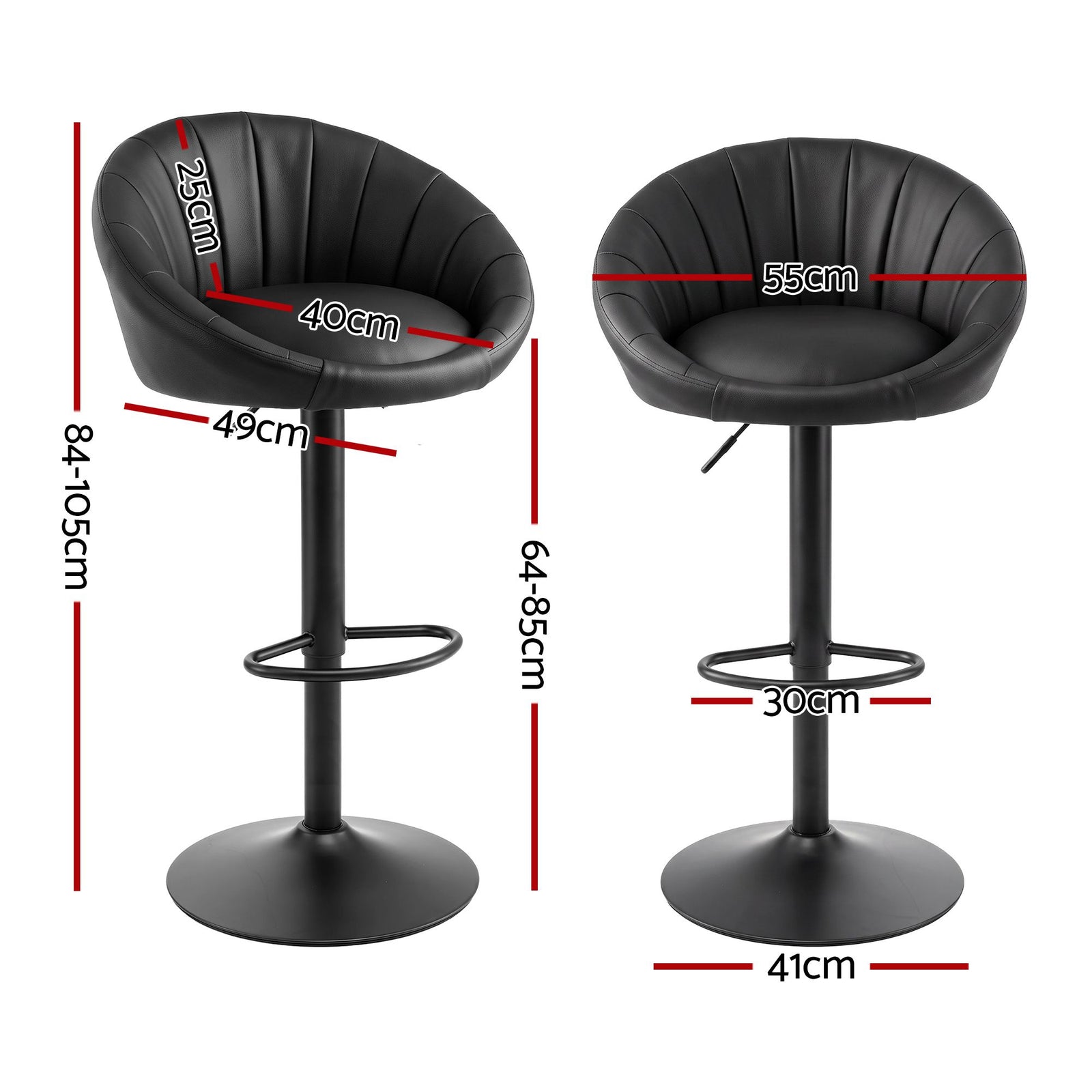 Artiss Bar Stool X2 Gas Lift Adjustable Rounded Shell Backrest PU Leather Black