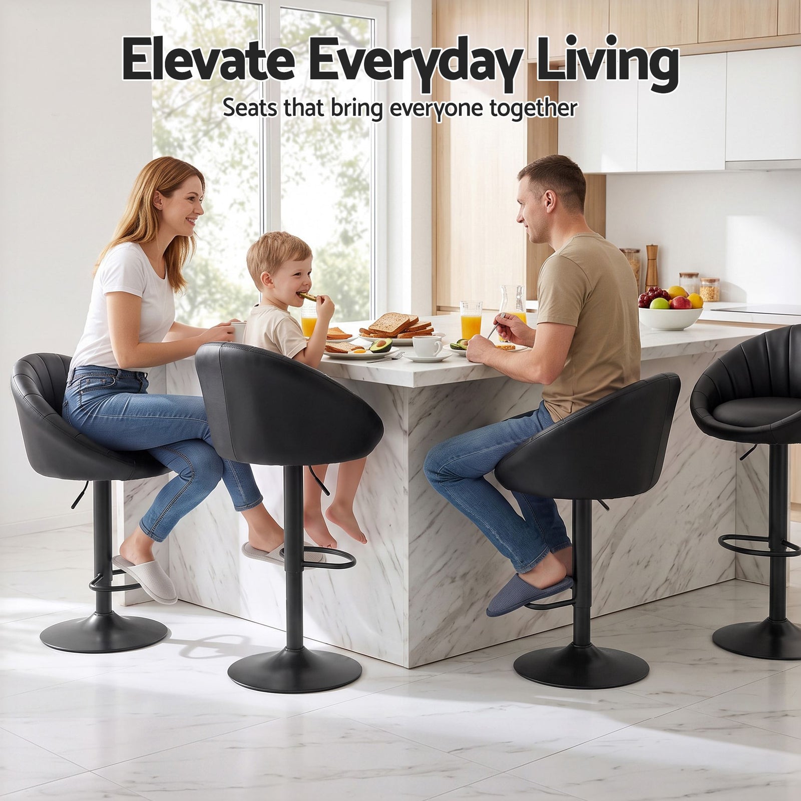 Artiss Bar Stool X2 Gas Lift Adjustable Rounded Shell Backrest PU Leather Black