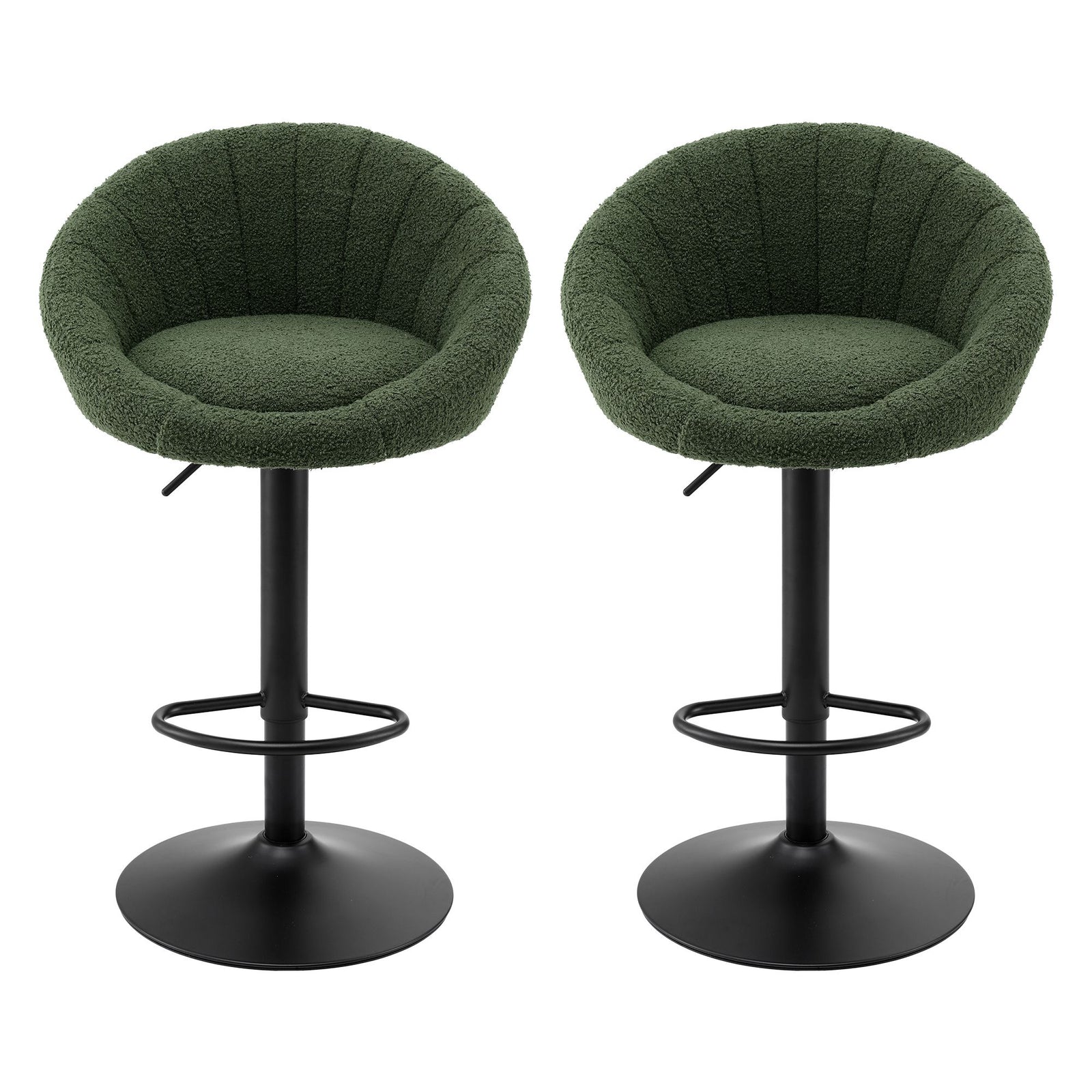 Artiss 2x Bar Stools Kitchen Chairs Gas Lift Adjustable Round Shell Boucle Green