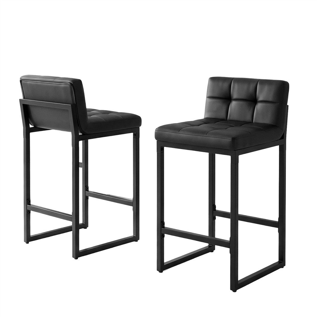 Artiss Bar Stools Set of 2 PU Leather Counter Chairs 65cm Seat Height with Low Back Black