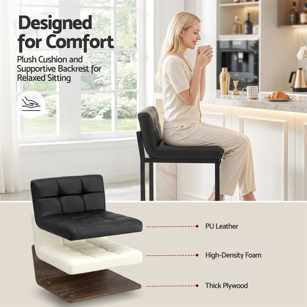 Artiss Bar Stools Set of 4 PU Leather Counter Chairs 65cm Seat Height with Low Back Black