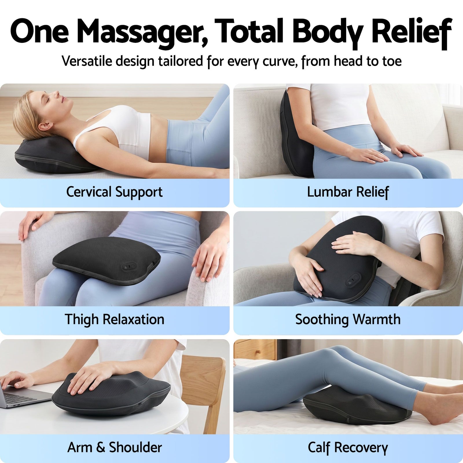Livemor Back Massager with Heat, Cordless Electric Neck & Shoulder Massager Pillow, 3-Speed Deep Tissue Kneading for Lumbar, Thigh & Calf, Portable Muscle Relief for Home & Office Use