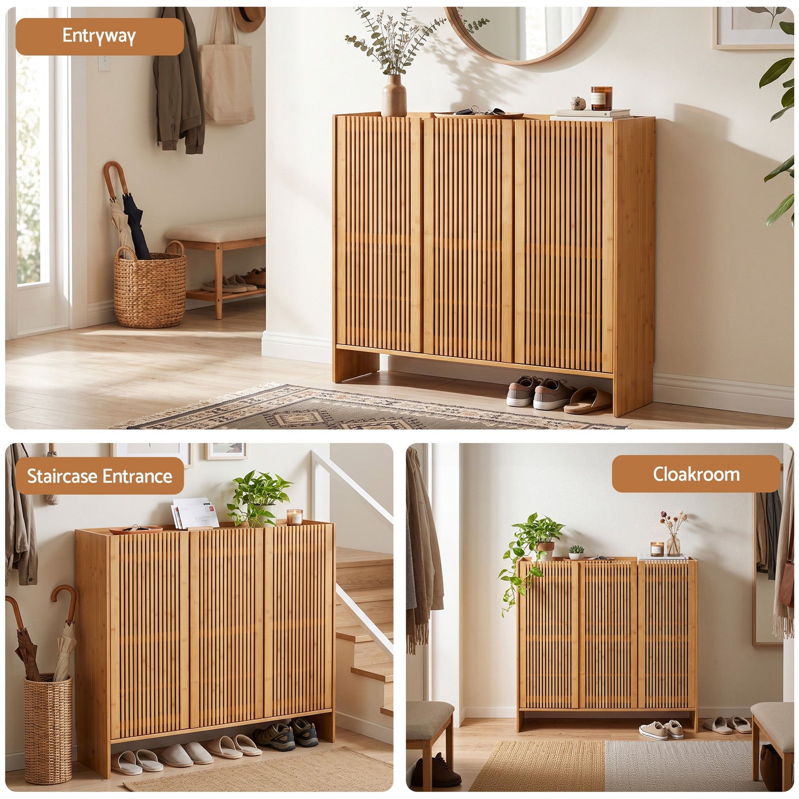 Artiss Shoe Cabinet Versatile Door 24 Pairs Shoe Storage Cupboard Bamboo