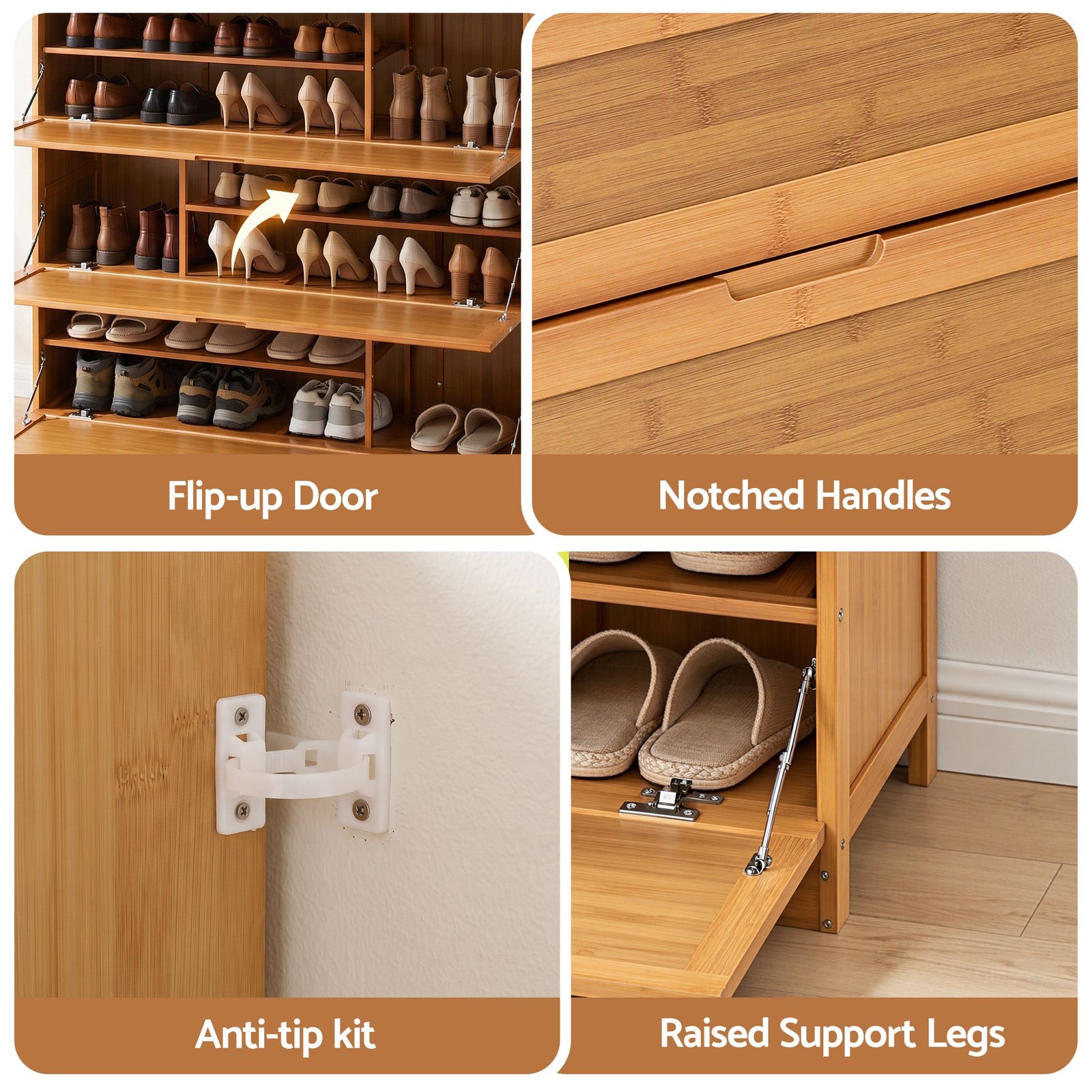 Artiss Shoe Cabinet Multi-Height Shelves 28 Pairs Shoe Storage Cupboard Wood