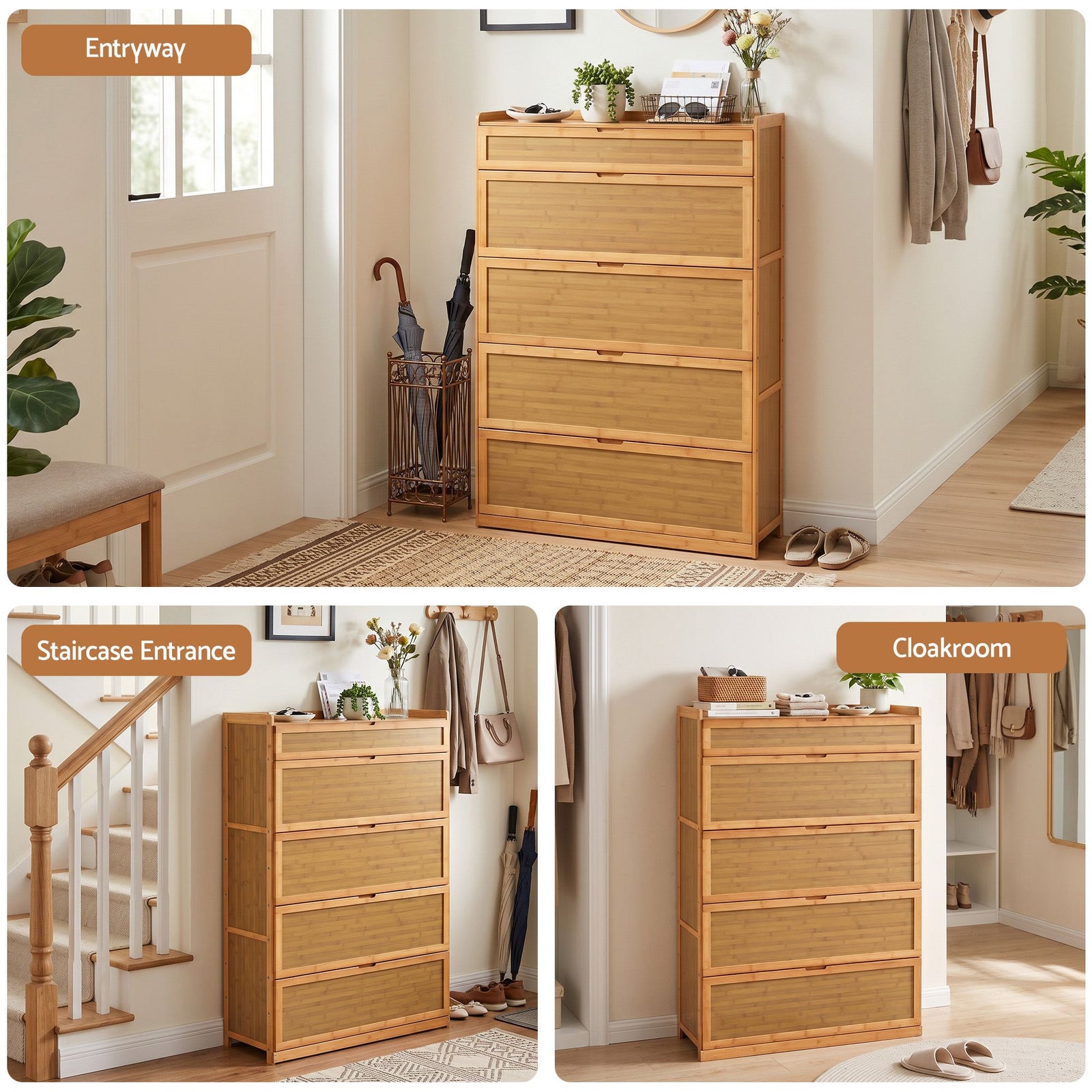 Artiss Shoe Cabinet Multi-Height Shelves 28 Pairs Shoe Storage Cupboard Wood